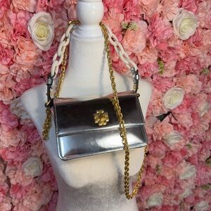 Tory Burch Metallic Silver & Gold Convertible Mini Bag Crossbody Shoulder Bag